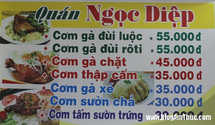 com ga ngoc diep menu Cơm gà ngon giá bình dân ở đường Hải Phòng   Đà Nẵng