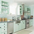 Phòng bếp tươi mát với màu xanh bạc hà